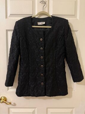 Vintage 80s Victor Costa for Lord & Taylor Black Soutache Evening Jacket Blazer